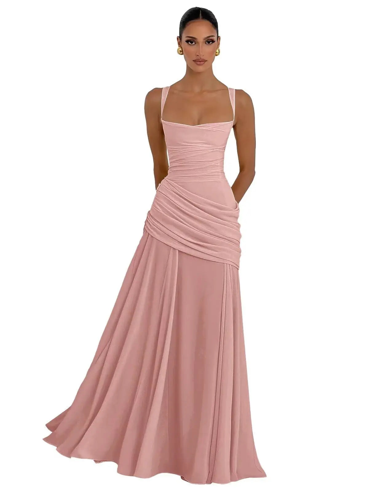 Elegant Chiffon Prom Dresses for Women Spaghetti Straps Long Bridesmaid Dress Square Neck Formal Evening Party Gowns