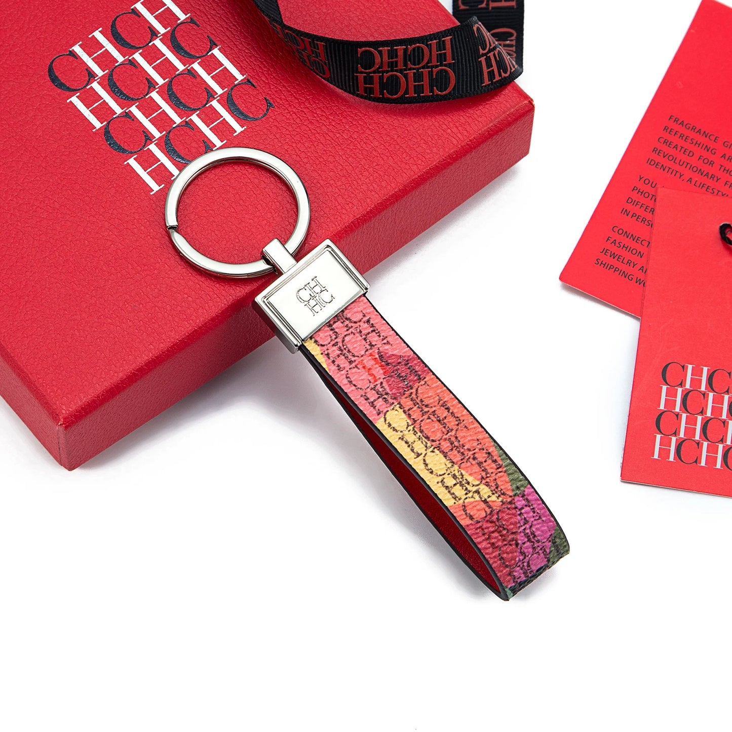 CH Niche High-end Keychain Leather Keychain Unique Printing Design Fashion Keychain Simple and Exquisite Style Gifts