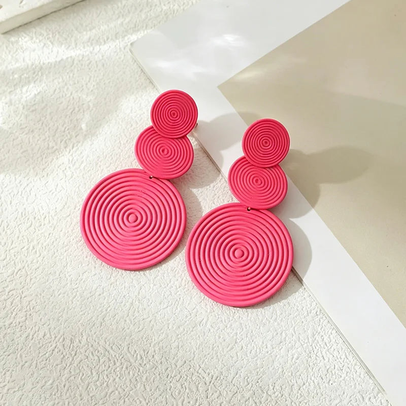 Trendy Stylish Dangle Earrings Trio Circle Design Daily Outfits Party Accessories Fashionable Stuff RED Orange Big Earrings