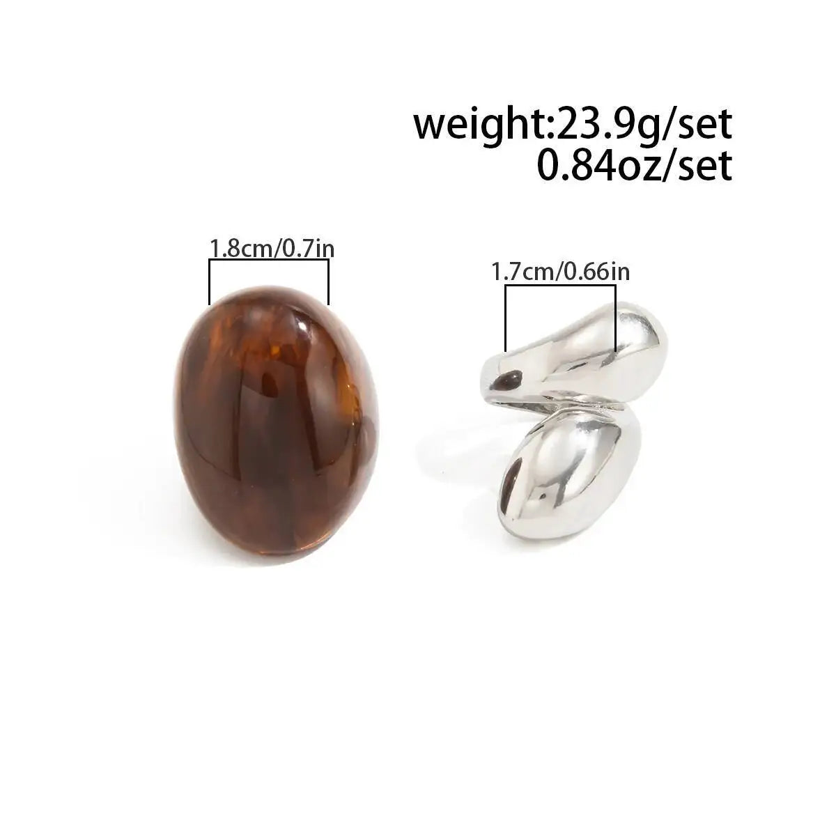 KunJoe 2Pcs/Set Vintage Metal Water Drop Acrylic Ring Women 2026 Fashion Geometric Thick Resin Knuckle Rings Set Boho Jewelry