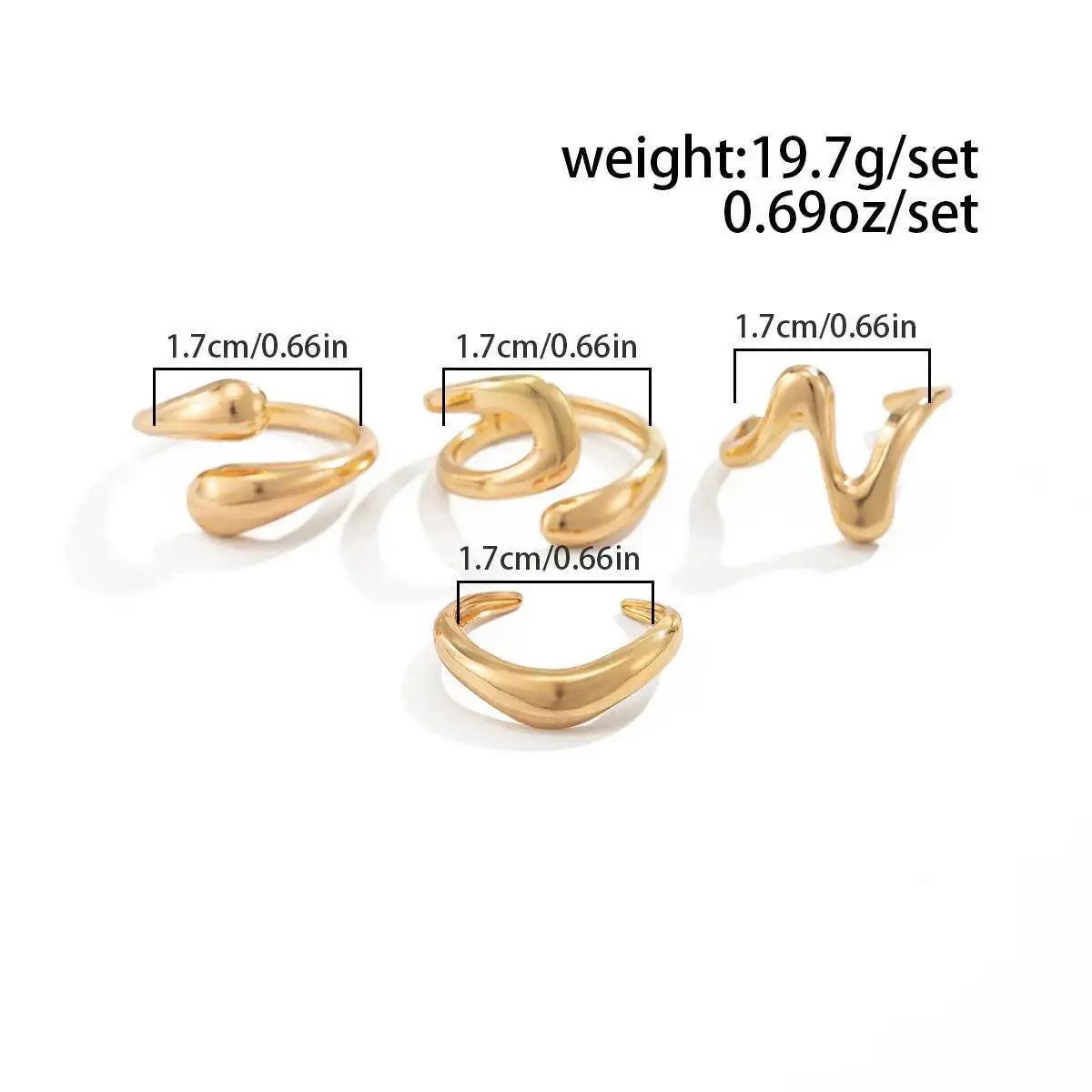 Salircon 4Pcs/Set Fashion Metal Irregular Geometric Open Finger Rings Women Punk Adjustable Gold Color Ring Couple Jewelry Gifts