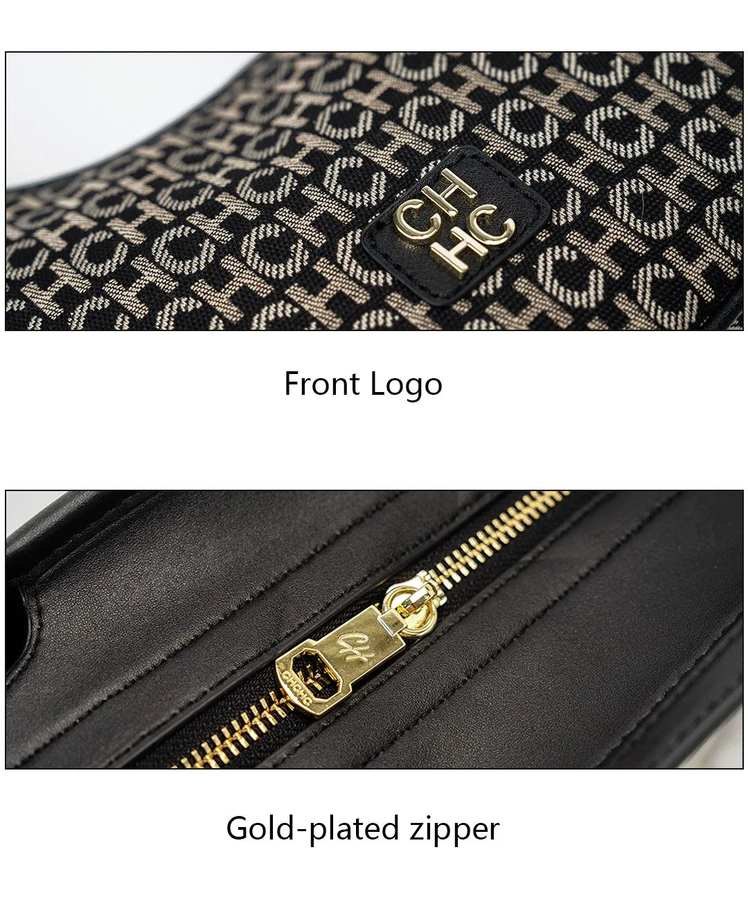 CH Women's Shoulder Bag Monogram Print Chic Retro Bag Spacious Capacity PU Material Letter Printed Design Underarm Bag