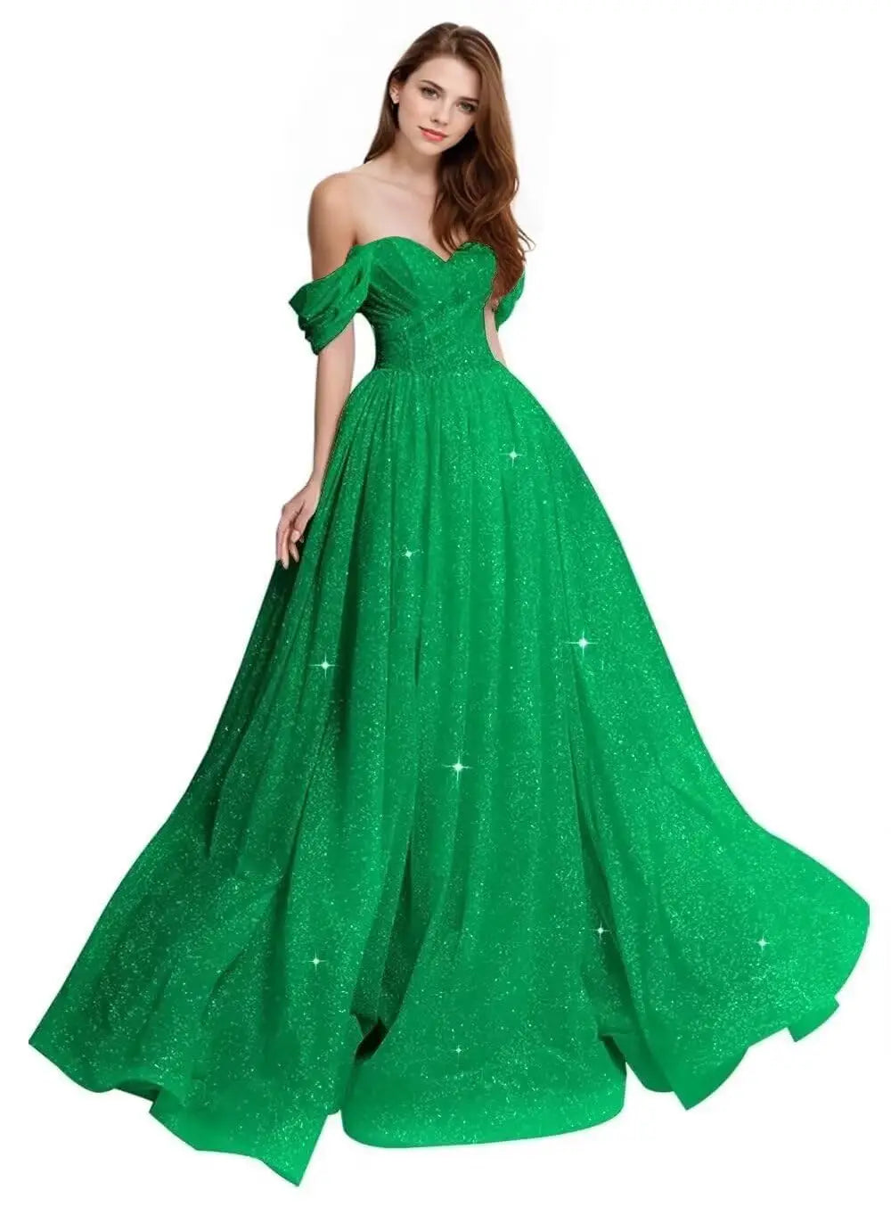 Sexy Long Ball Gown Party Evening Dresses Sparkly Tulle Prom Dress 2026 Off The Shoulder Formal Dresses for Women Glitter A Line