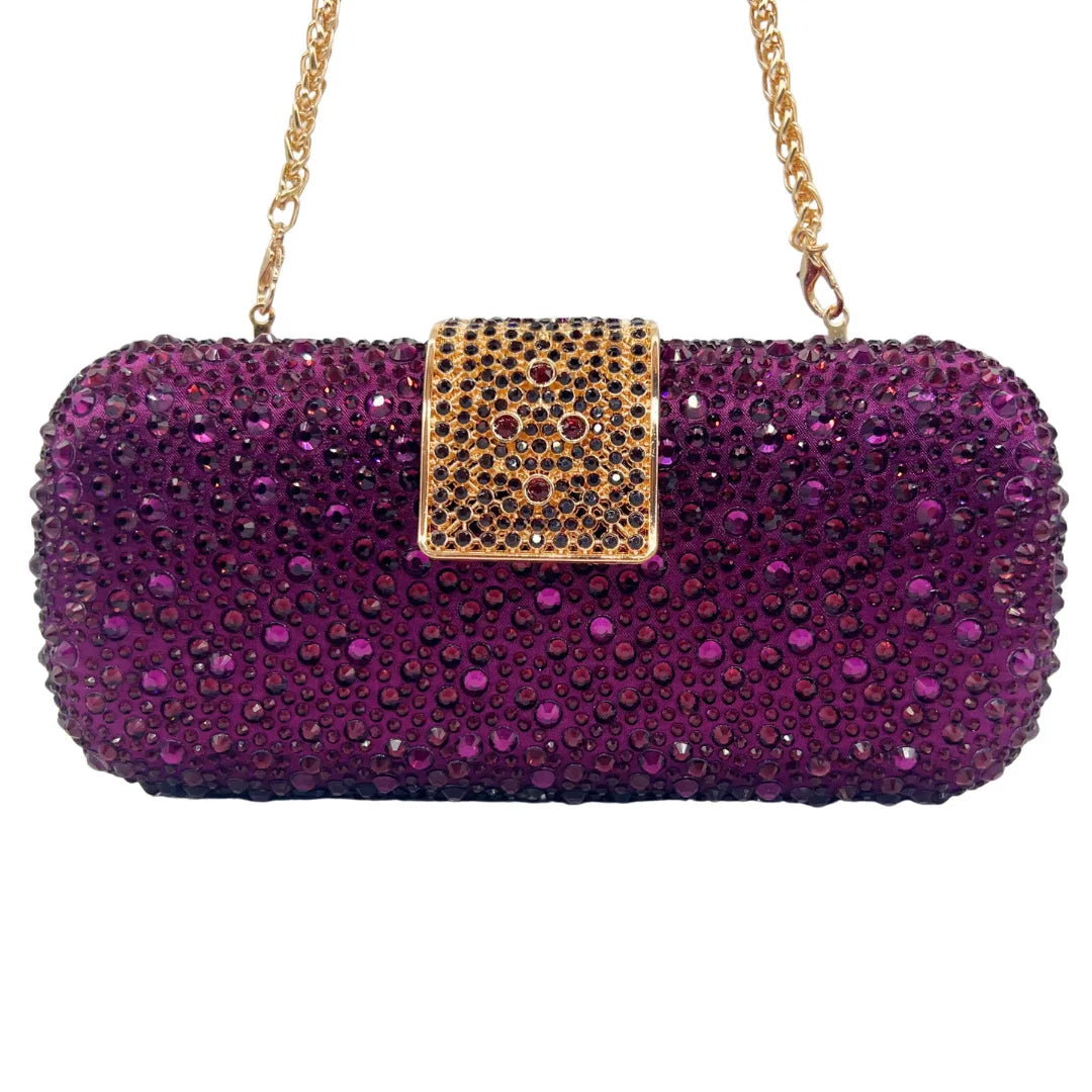 XIYUAN Women Green Crystal Evening Clutch Bag Glittering Purple Rhinestone Handbag Wedding Party Purse Full-diamond Bridal Bags