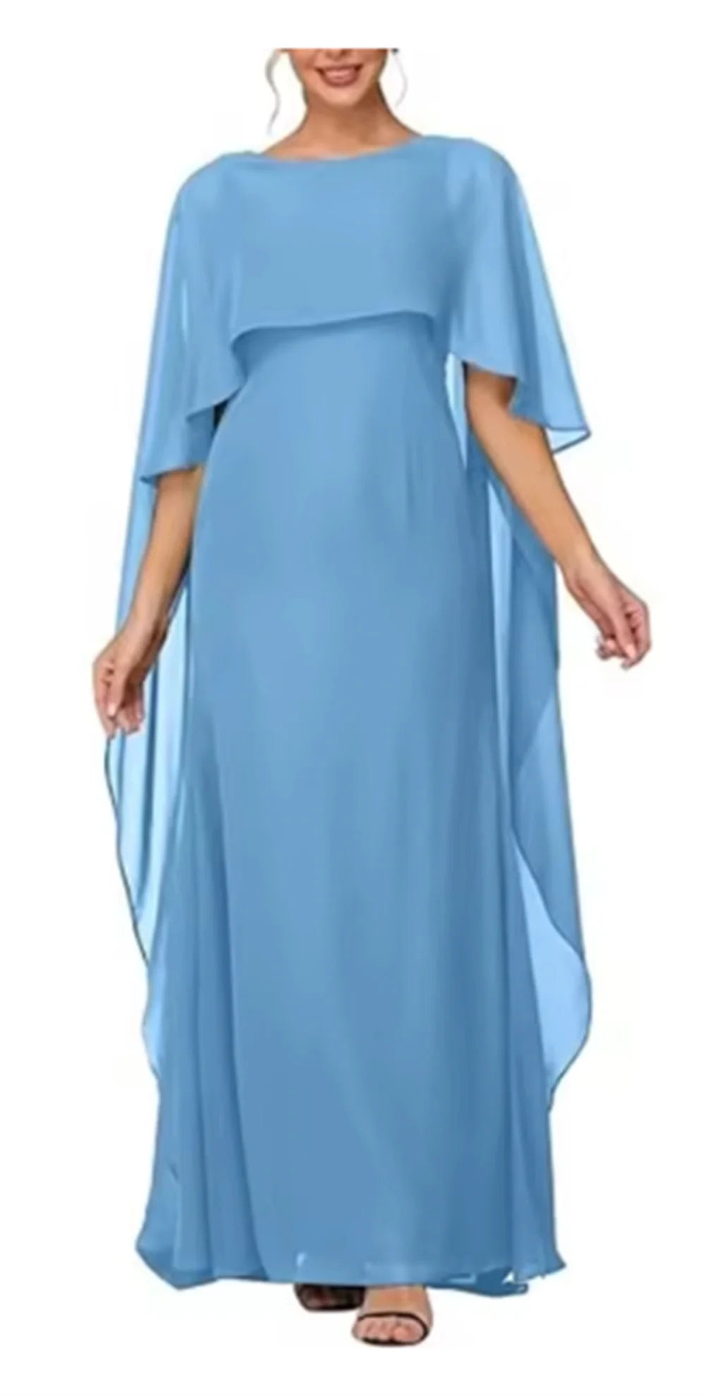 Women's Formal Dress Short Sleeves Scoop Neck Evening Dress Floor Length Chiffon Mother Of The Bride Dresses With Cap