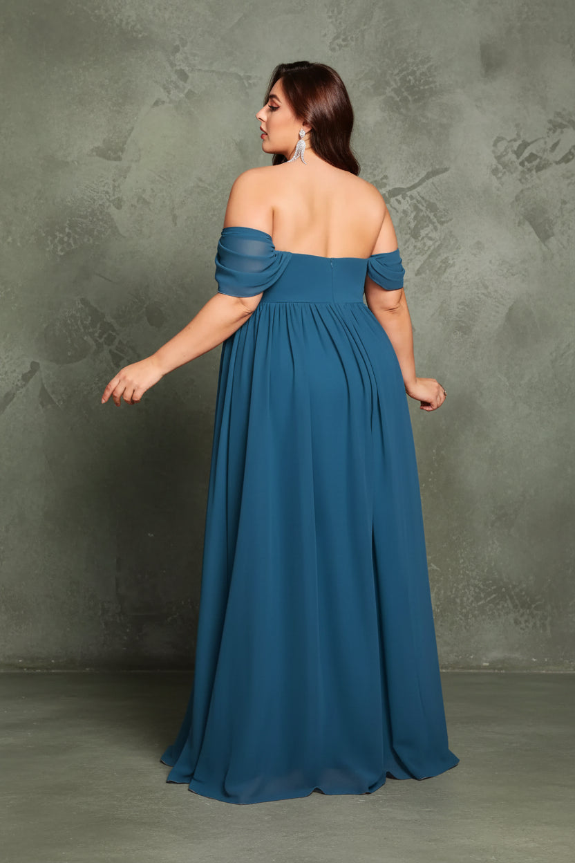 One Shoulder Pleated Chiffon Maxi Dress
