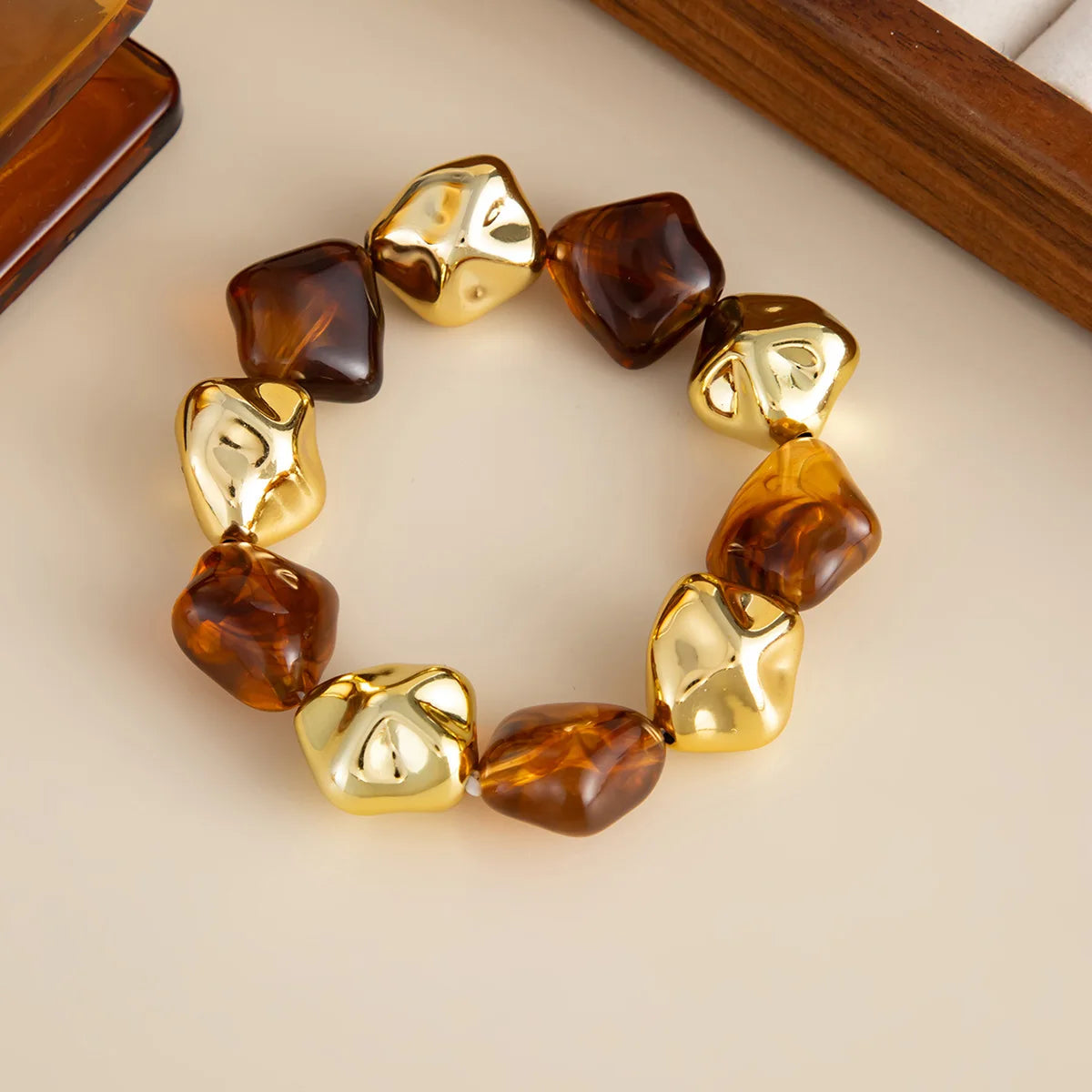 Salircon 6 Style Boho Punk Geometric Acrylic Resin Elasticity Bangles for Women Vintage CCB Beads Bangle Bracelets Charm Jewelry