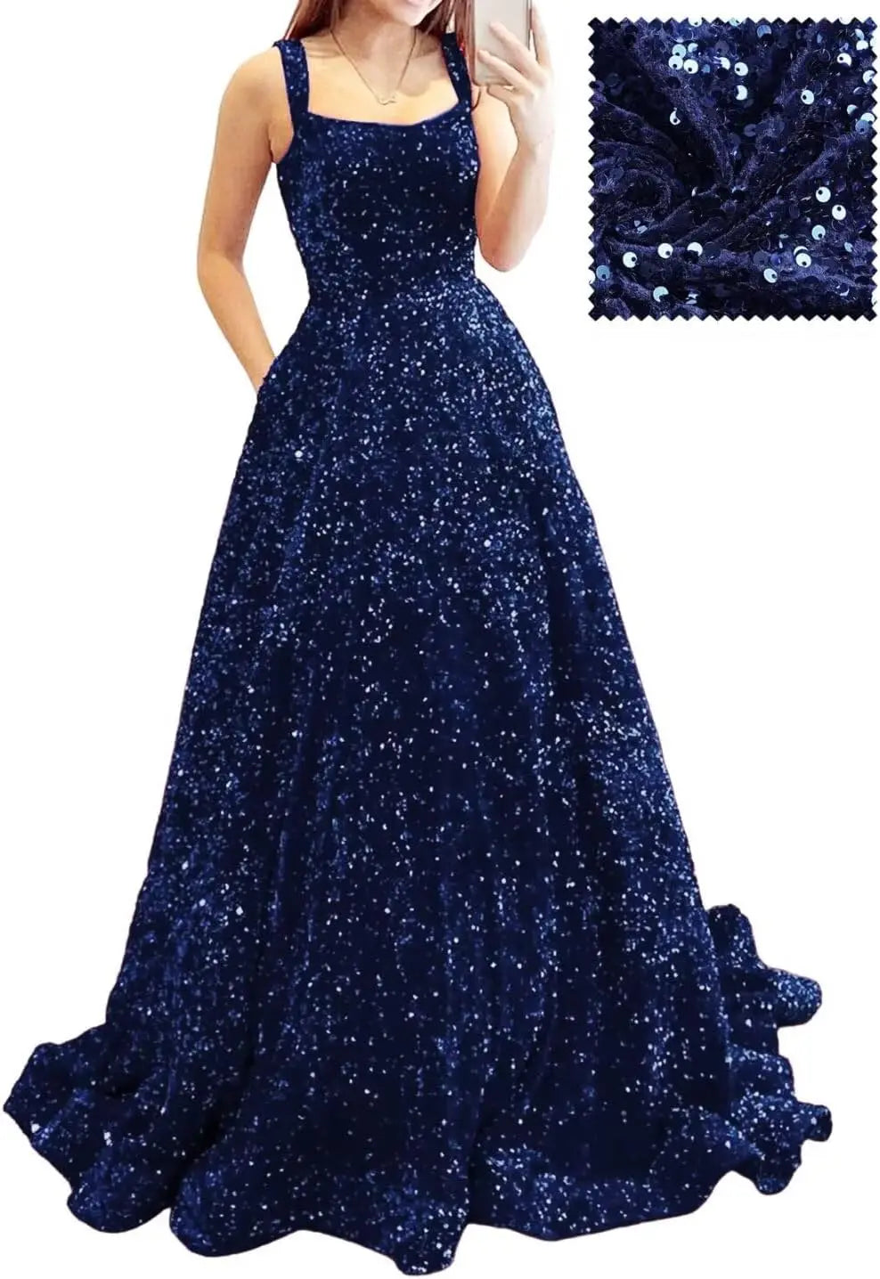 Prom Dresses Long A Line with Pockets Formal Evening Ball Gowns Velvet Velvet Sequins Black Tie Wedding Party Dress