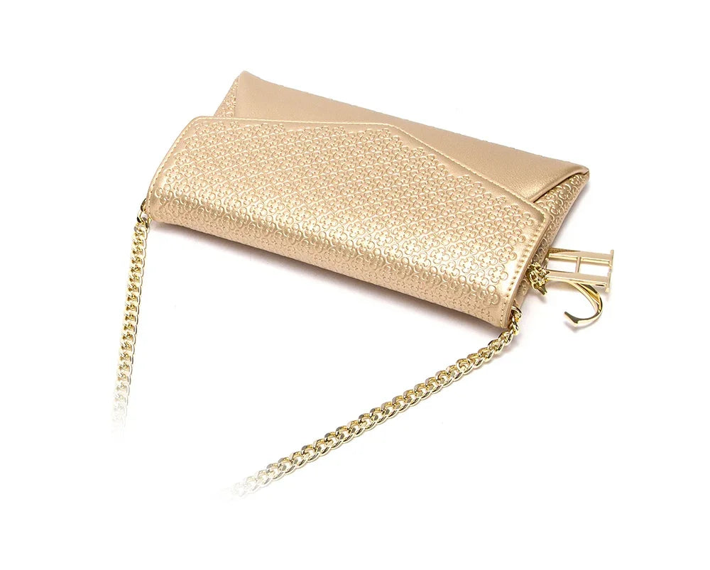 CH Women's Crossbody Bag Stylish Textured Leather Clutch Gold Chain Logo Detail Evening Party Purse Must Have Hot Sale