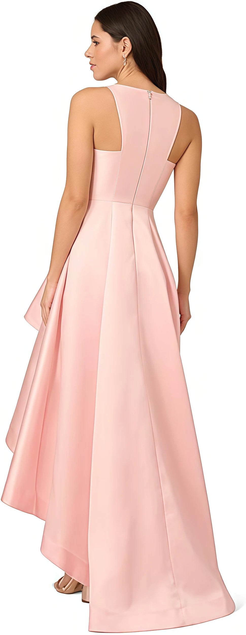 Women's Satin Hi-Low Prom Dress Sleeveless Round Neck A Line Formal Dress Elegance Evening Party Gown