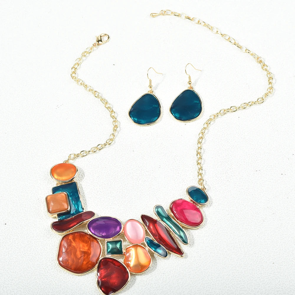 ICEYY Exquisite Colorful Irregular Geometric Metal Choker Necklace Earrings jewellery Woman Accesories