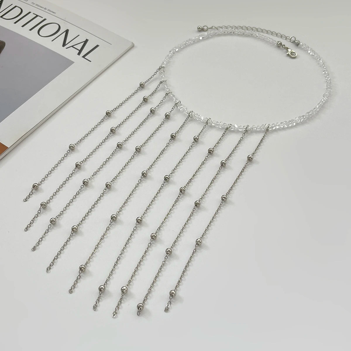 Salircon Exquisite Imitation Pearl Tassels Open Choker Necklace Women Fashion Long Tassel CCB Beads Clavicle Chain Jewelry 2025
