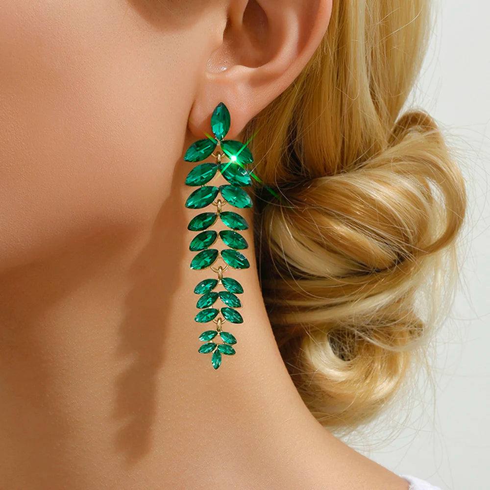 Leaf Shiny Glss Decor Dangle Drop Earrings