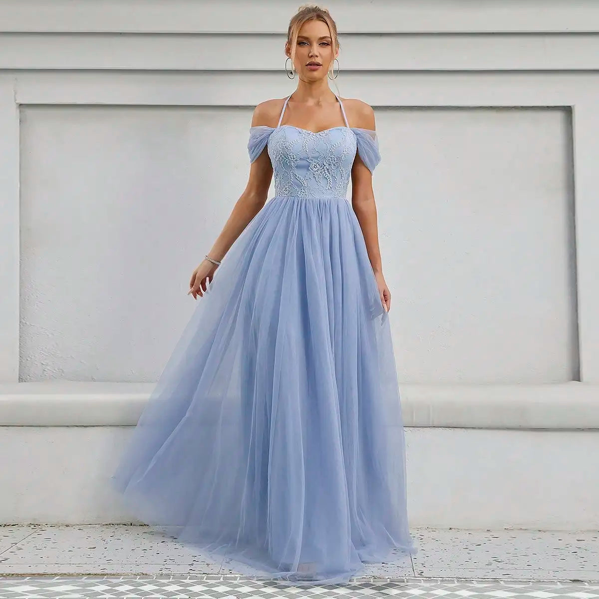 MGIACY    line neck back lace lace mesh pleated bridal gown