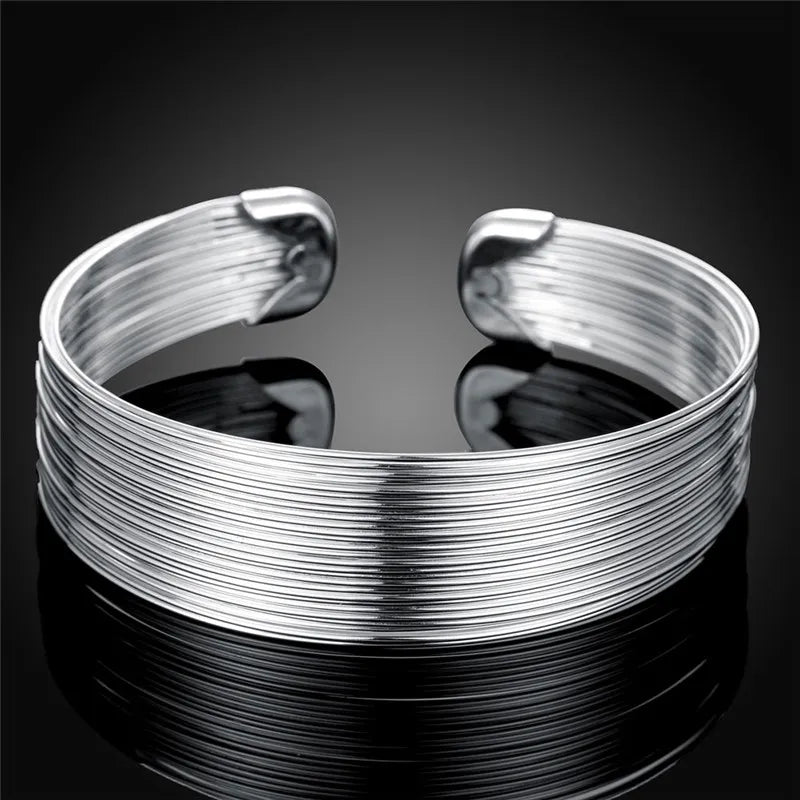 Fashion Women Favorite 925 Sterling Silver Open Bangle Bracelet Jewelry Retro Chain cuff for  Lady Gift