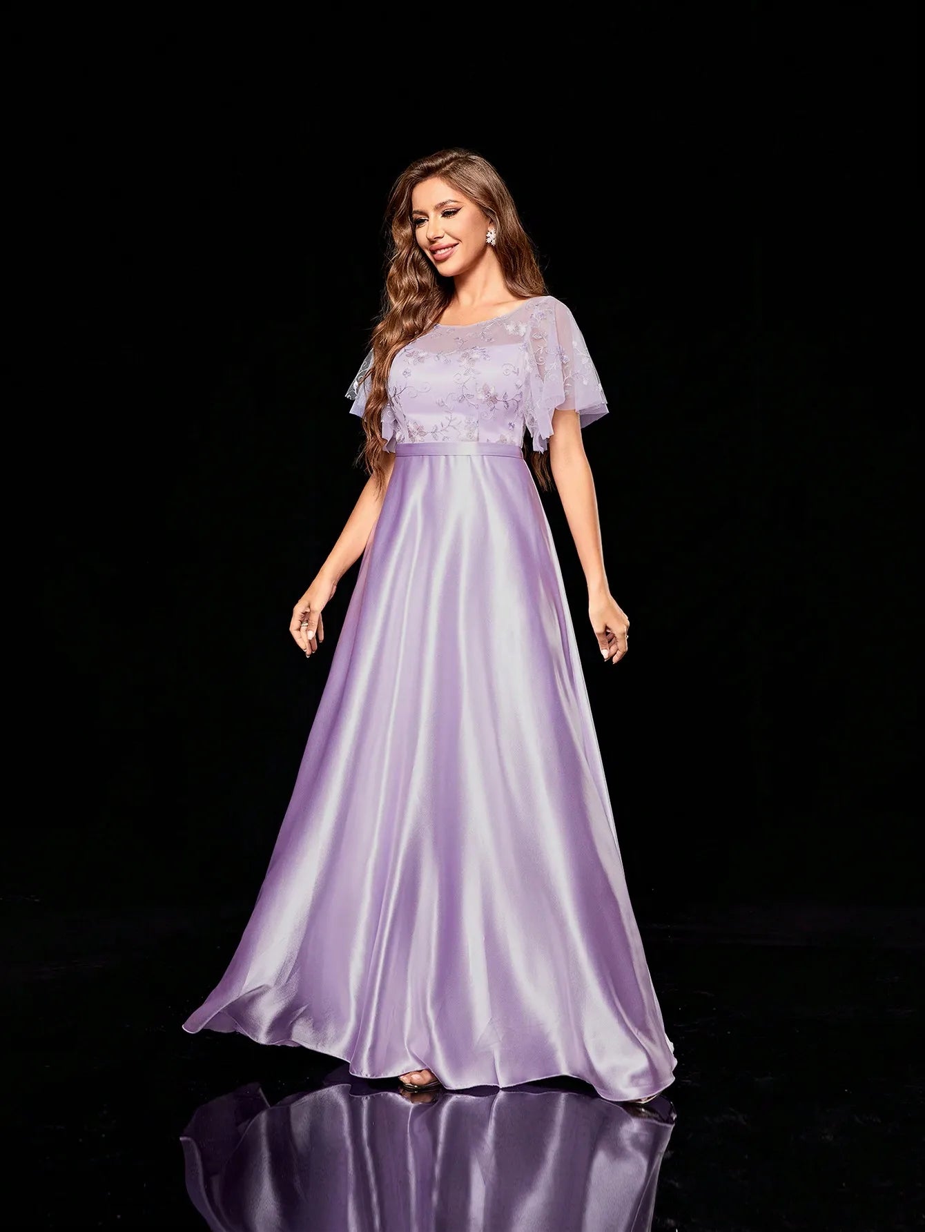 Mgiacy Embroidery mesh patchwork color ding large skirt evening gown
