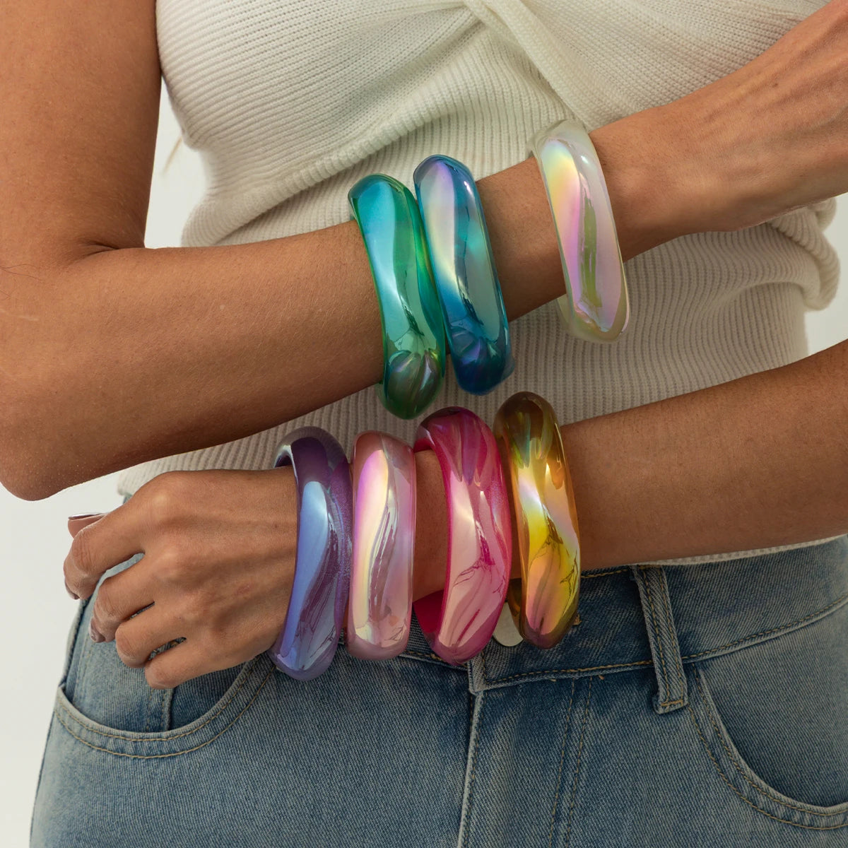Salircon Fashion 7 Styles Colorful Transparent Resin Irregular Geometric Bangles Women Boho Chunky Wide Bracelets Jewelry Gifts