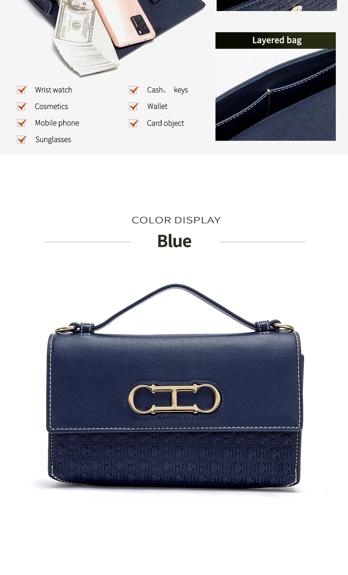 CH Women's Classic Retro Fashion Shoulder Bag Light Luxury Popular Classic Models Large Capacity Brand Logo Buckle Crossbody Bag
