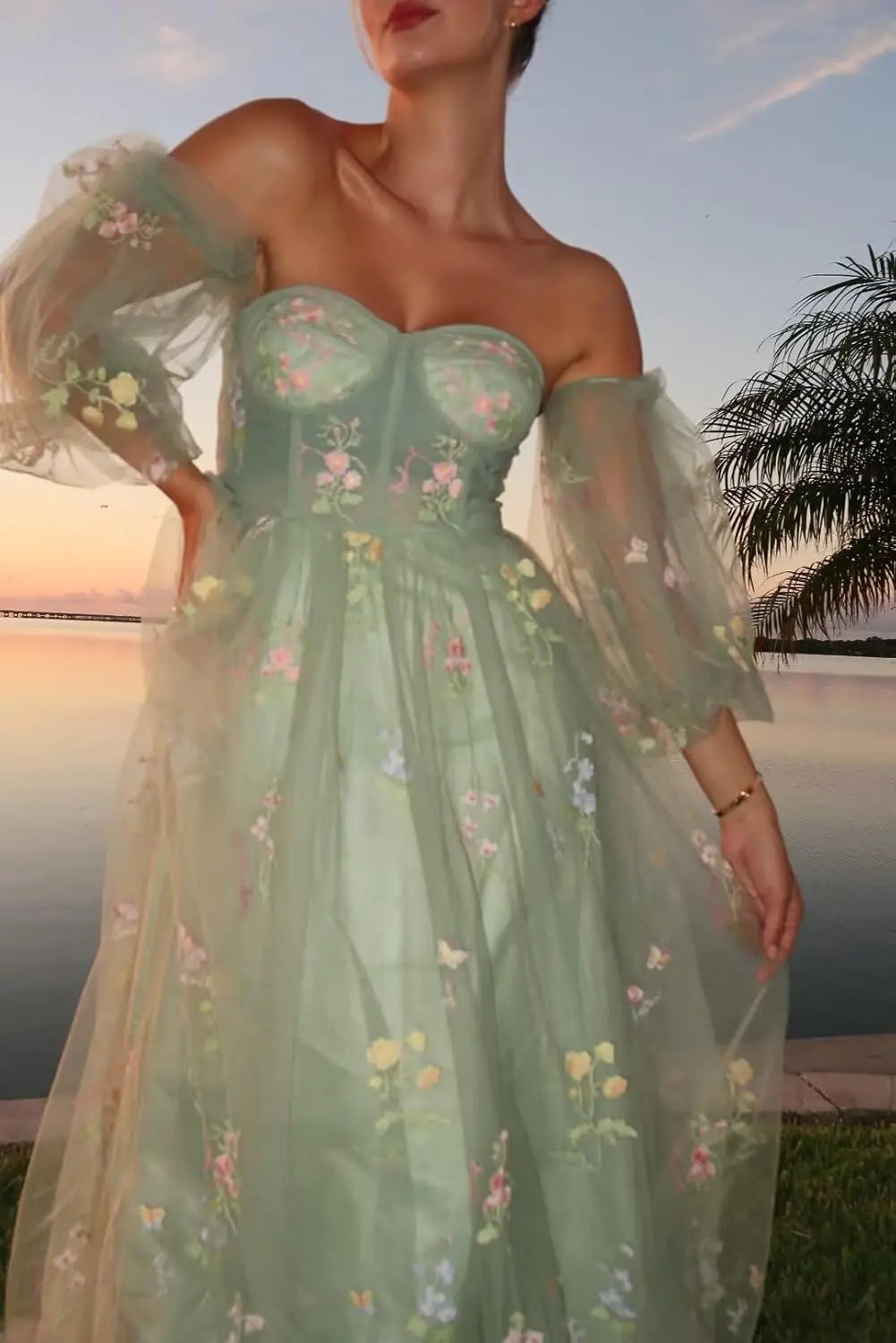 Lace Elegant Dress Women for Wedding Party Tulle Prom Dresses for Women Flower Embroidery A Line Formal Evening Party Gown