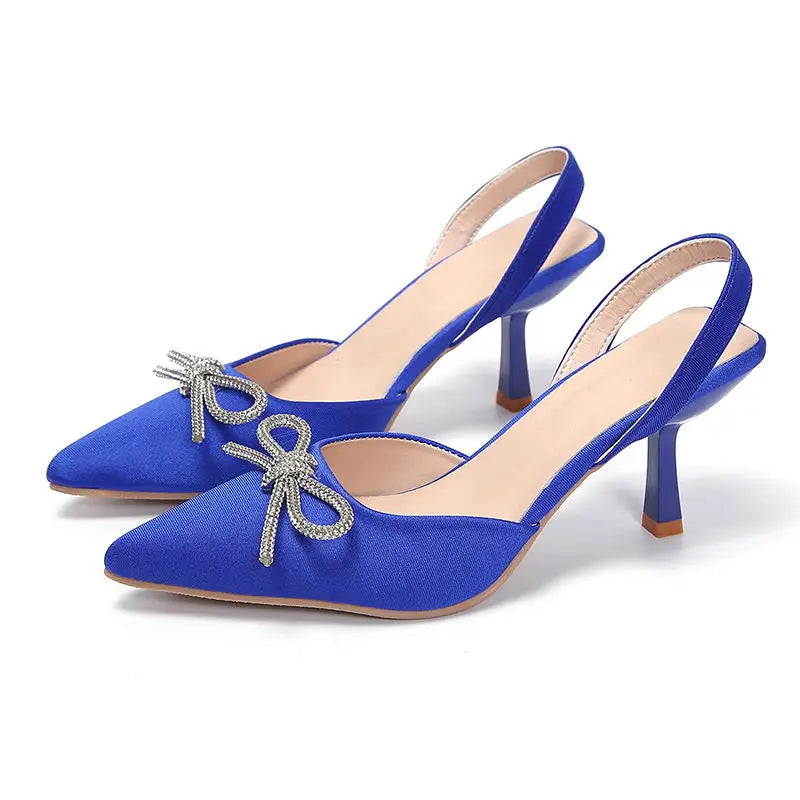 Plus-size pointed-toe high-heeled sandals - 2025 summer new style, high-quality, niche women's shoes, bow tie thin heel sandals