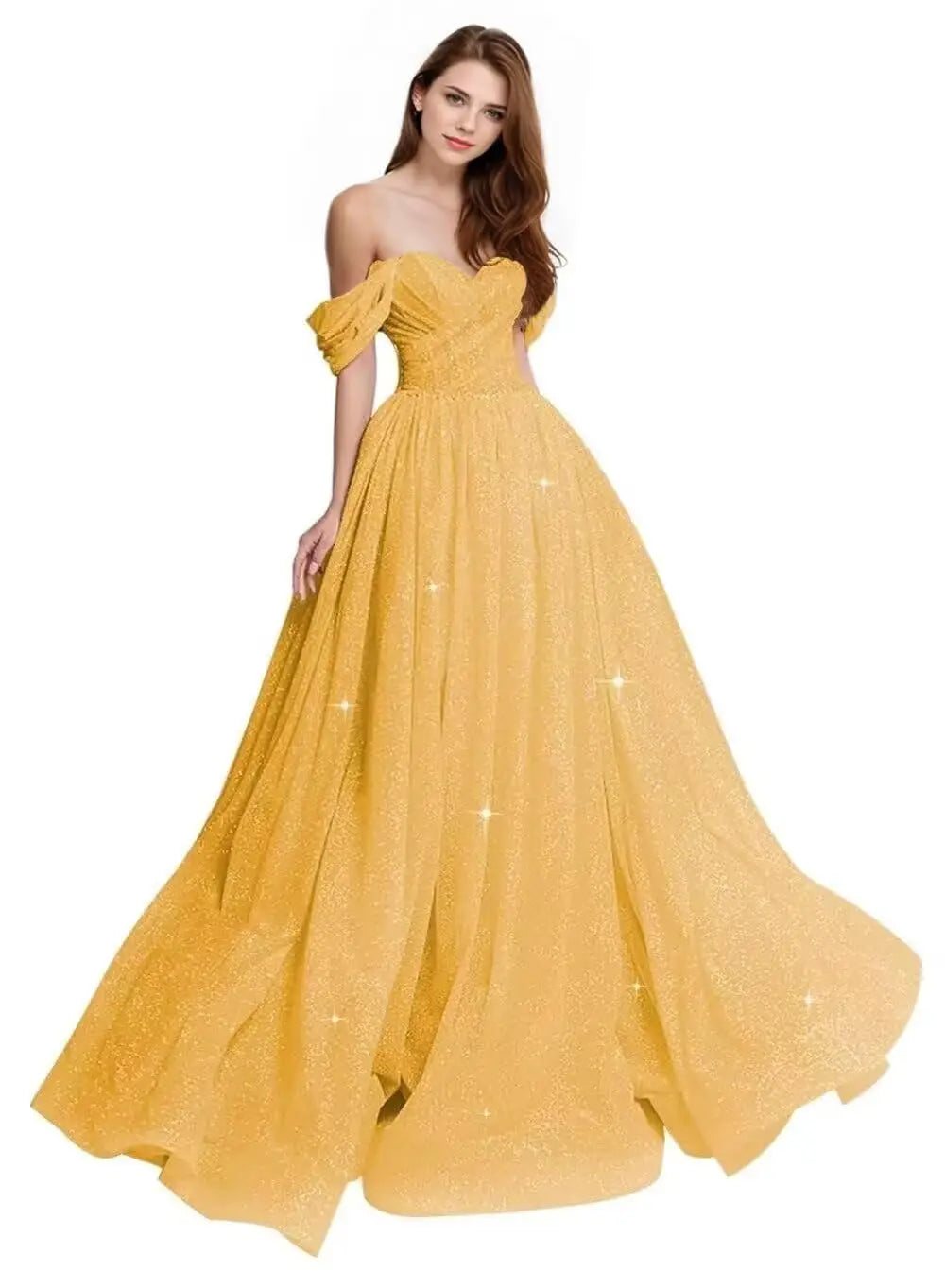Sexy Long Ball Gown Party Evening Dresses Sparkly Tulle Prom Dress 2026 Off The Shoulder Formal Dresses for Women Glitter A Line