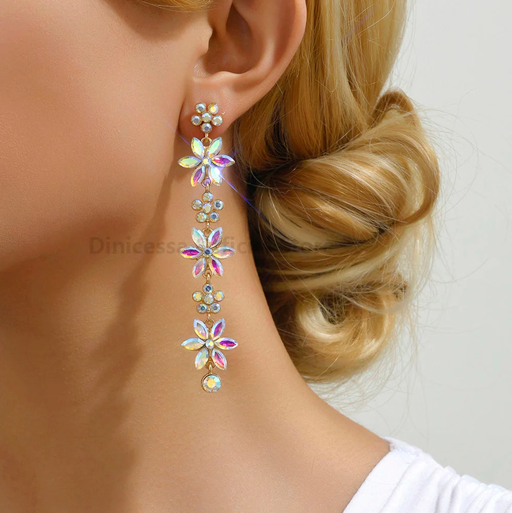 Romantic Shiny Glass Flower Dangle Drop Earrings