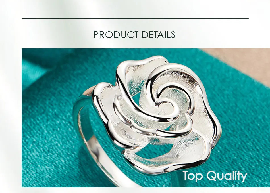 DOTEFFIL 925 Sterling Silver Rose Flower Blossoms Ring For Woman Fashion Wedding Engagement Party Gift Charm Jewelry