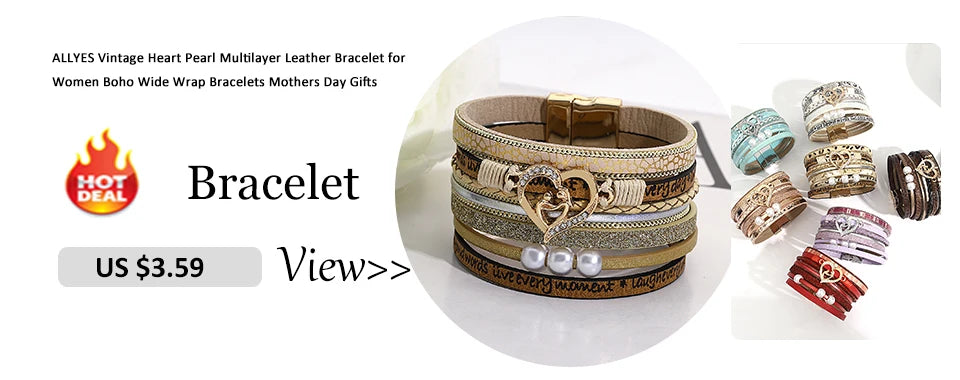 ALLYES Vintage Hollow Round Weave Leather Bracelet for Women Men Ethnic Pattern Multilayer Wrap Wide Bracelets Boho Jewelry
