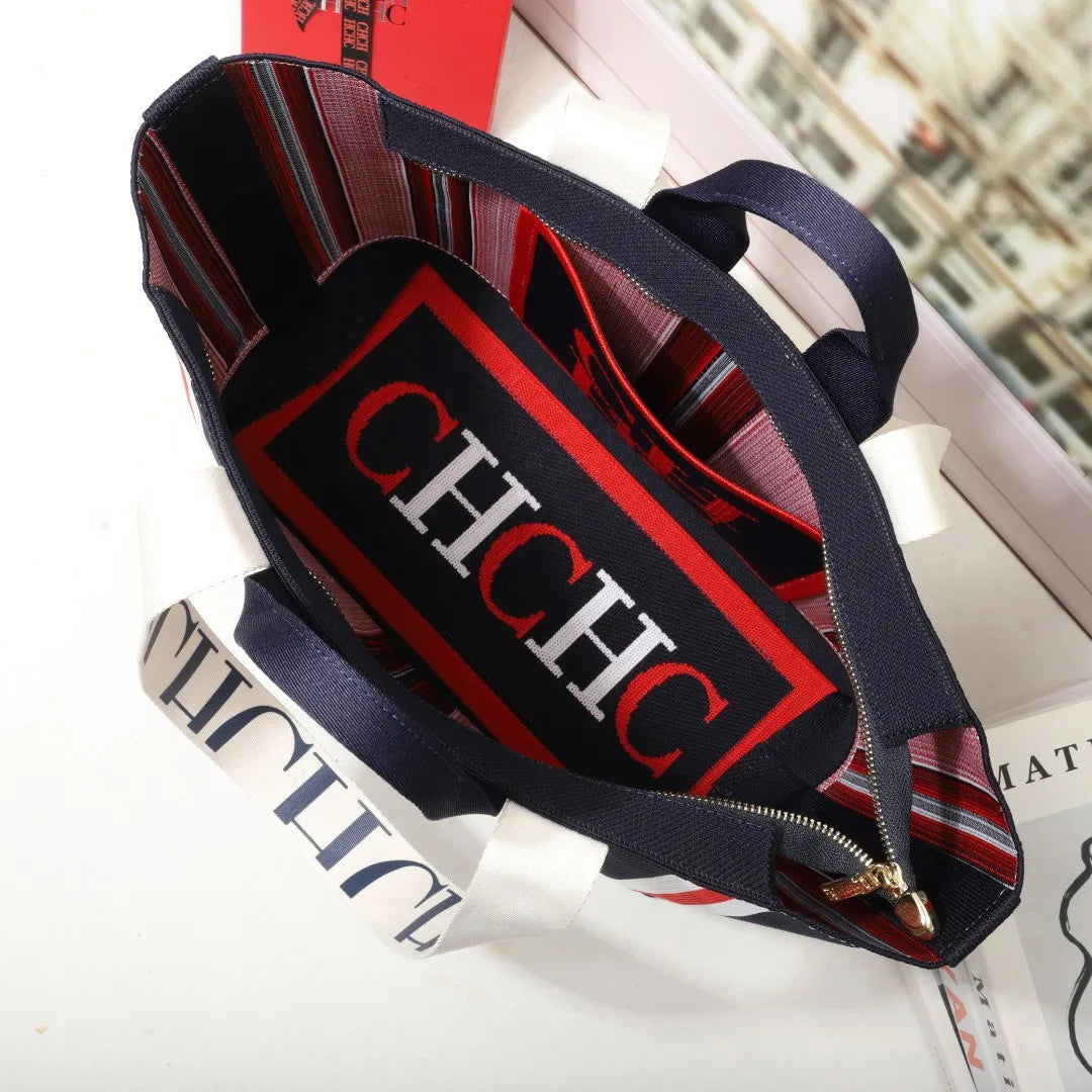 Women's Tote Bag Simple Stripe Design Women's Shoulder Bag Letter Print Large Capacity Commuter Style Classic Ladies Crossbod