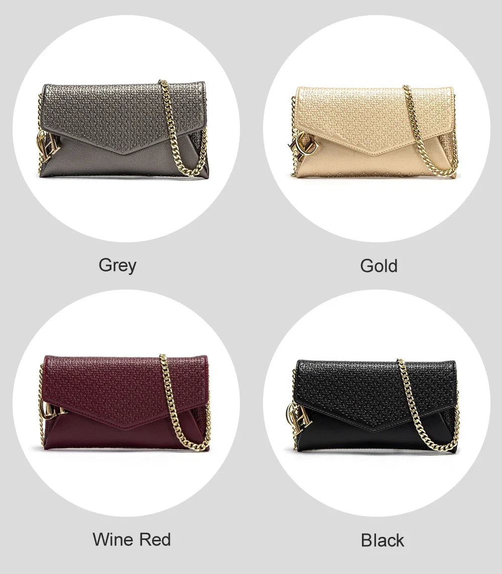 CH Women's Crossbody Bag Stylish Textured Leather Clutch Gold Chain Logo Detail Evening Party Purse Must Have Hot Sale