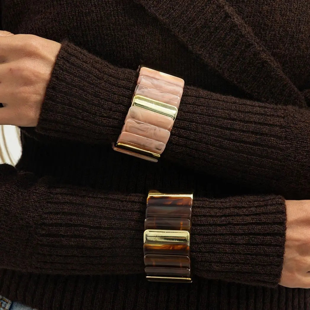 Salircon Vintage Acrylic Amber Elastic Geometric Bracelets Women Trendy Stretchy Resin Splice Cuff Bangles Couple Jewelry 2026