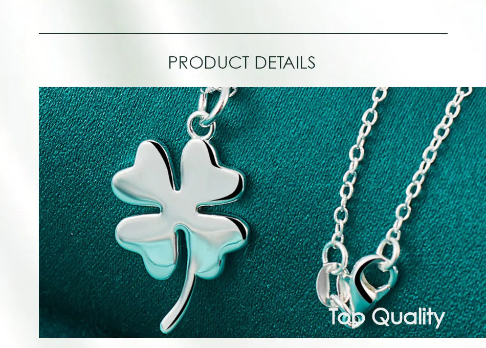 DOTEFFIL 925 Sterling Silver Four-Leaf Clover Pendant Necklace 16-30 Inch Chain For Woman Fashion Wedding Charm Jewelry