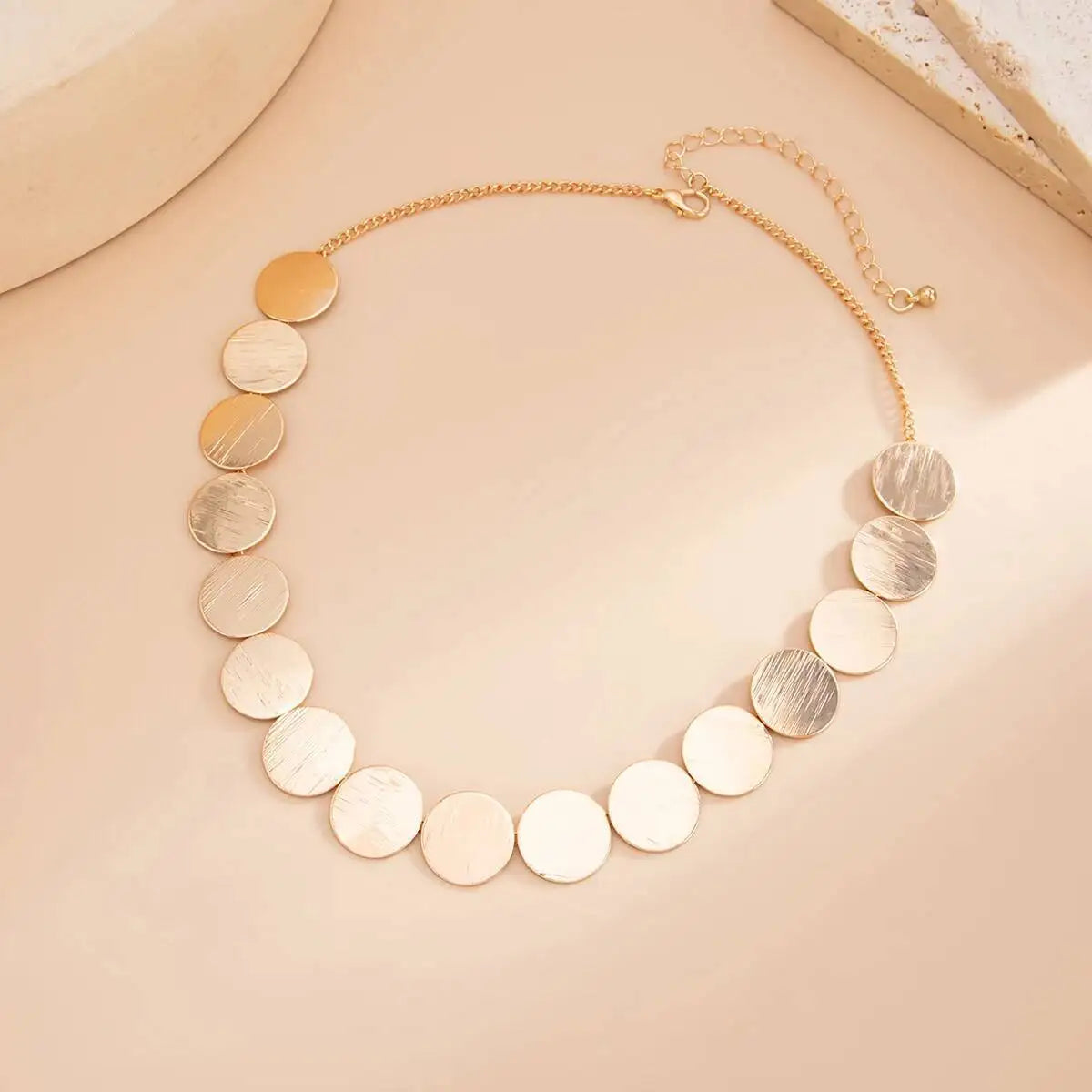 KunJoe Elegant Metal Sequins Chokers Necklaces for Women Minimalist Geometric Round Clavicle Chain Fashion Neck Jewelry Gifts