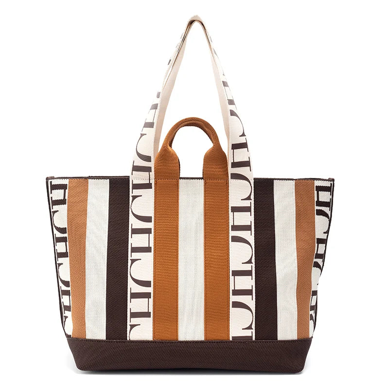 CH Classic Ladies Crossbody Bag Large Capacity Commuter Style Ladies Tote Bag Simple Stripe Design Ladies Shoulder Bag Letters
