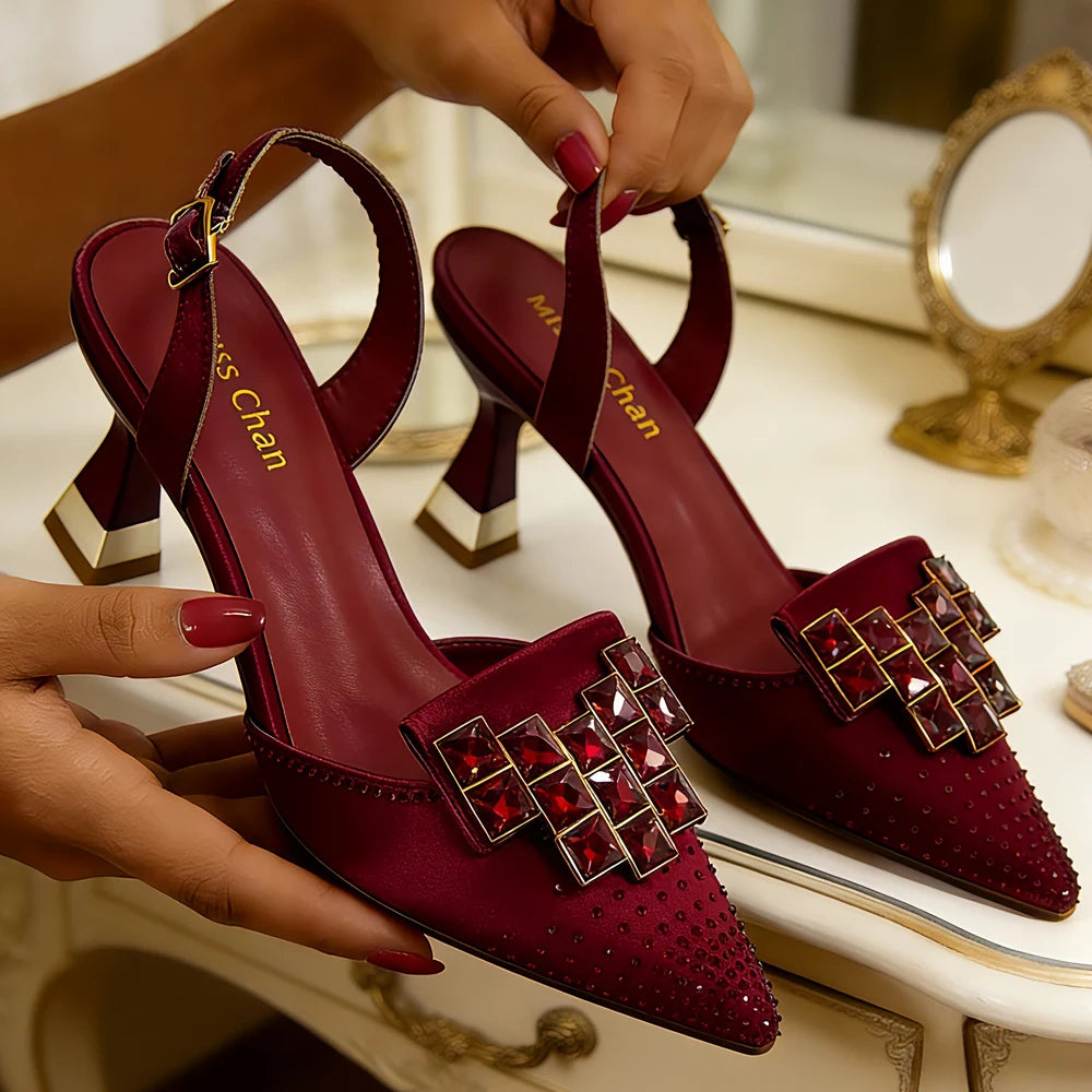 Venus Chan 2026 Chic Orange Rhinestone Pointed Toe High Heels - Elegant Italian-Inspired Women's Footwear for Parties and Specia