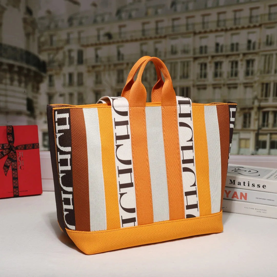 Women's Tote Bag Simple Stripe Design Women's Shoulder Bag Letter Print Large Capacity Commuter Style Classic Ladies Crossbod