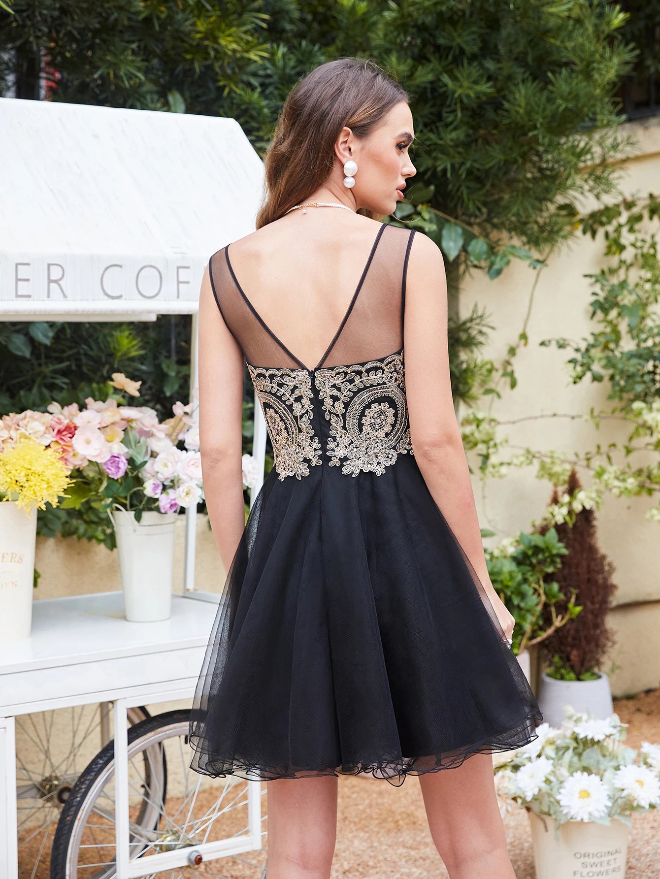 MisShow Ruffles Floral Lace Short Prom Evening Dress Sexy Illusion Tulle Little Black Dress for Homecoming Graduation Party 2026