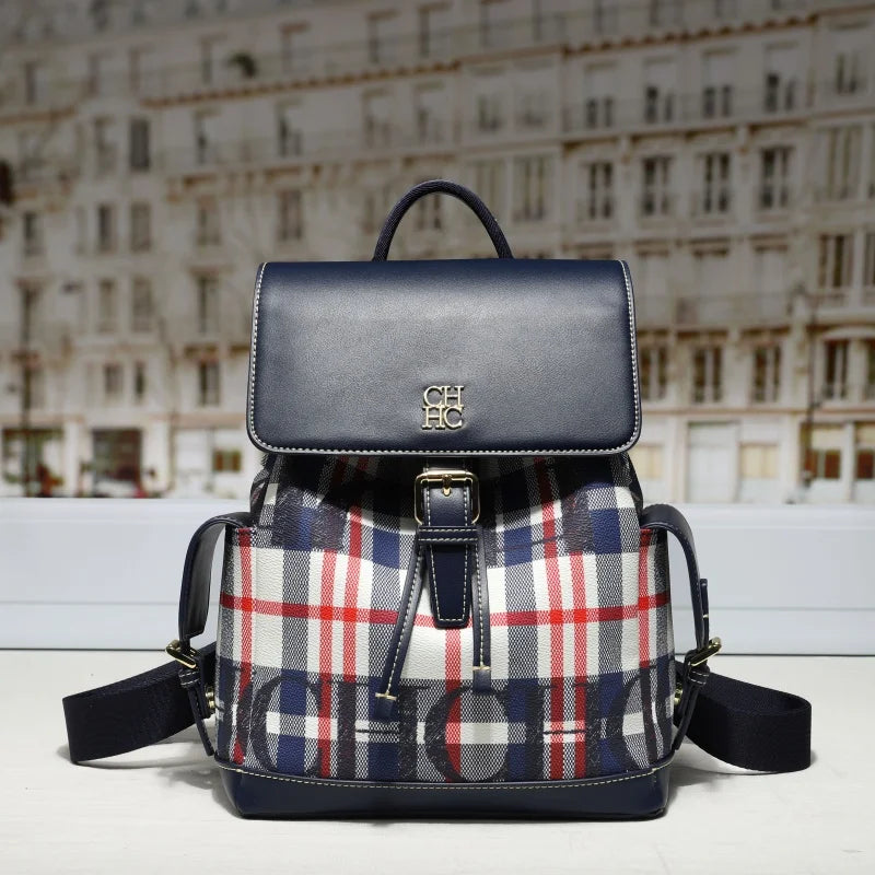 CH Brand Plaid Backpack Women Fashion Casual Large Capacity Stylish Durable Backpack Female Student School Daily Travel