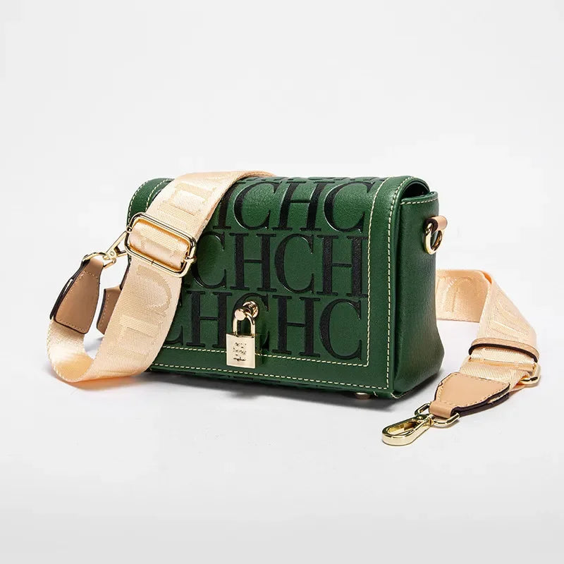 Fashion Design Model Metal Accessories Buckle Women's Shoulder Bag Luxury Brand 2025 New Fashion Solid Colour Printed Head Bag