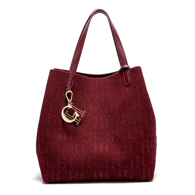 CH Trendy Solid-Color Women's Bucket Bag - Large Capacity Letter Print Design with Detachable Strap Inner Card Pockets Handbag