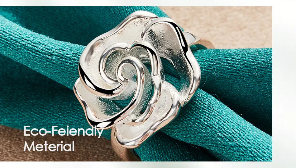 DOTEFFIL 925 Sterling Silver Rose Flower Blossoms Ring For Woman Fashion Wedding Engagement Party Gift Charm Jewelry