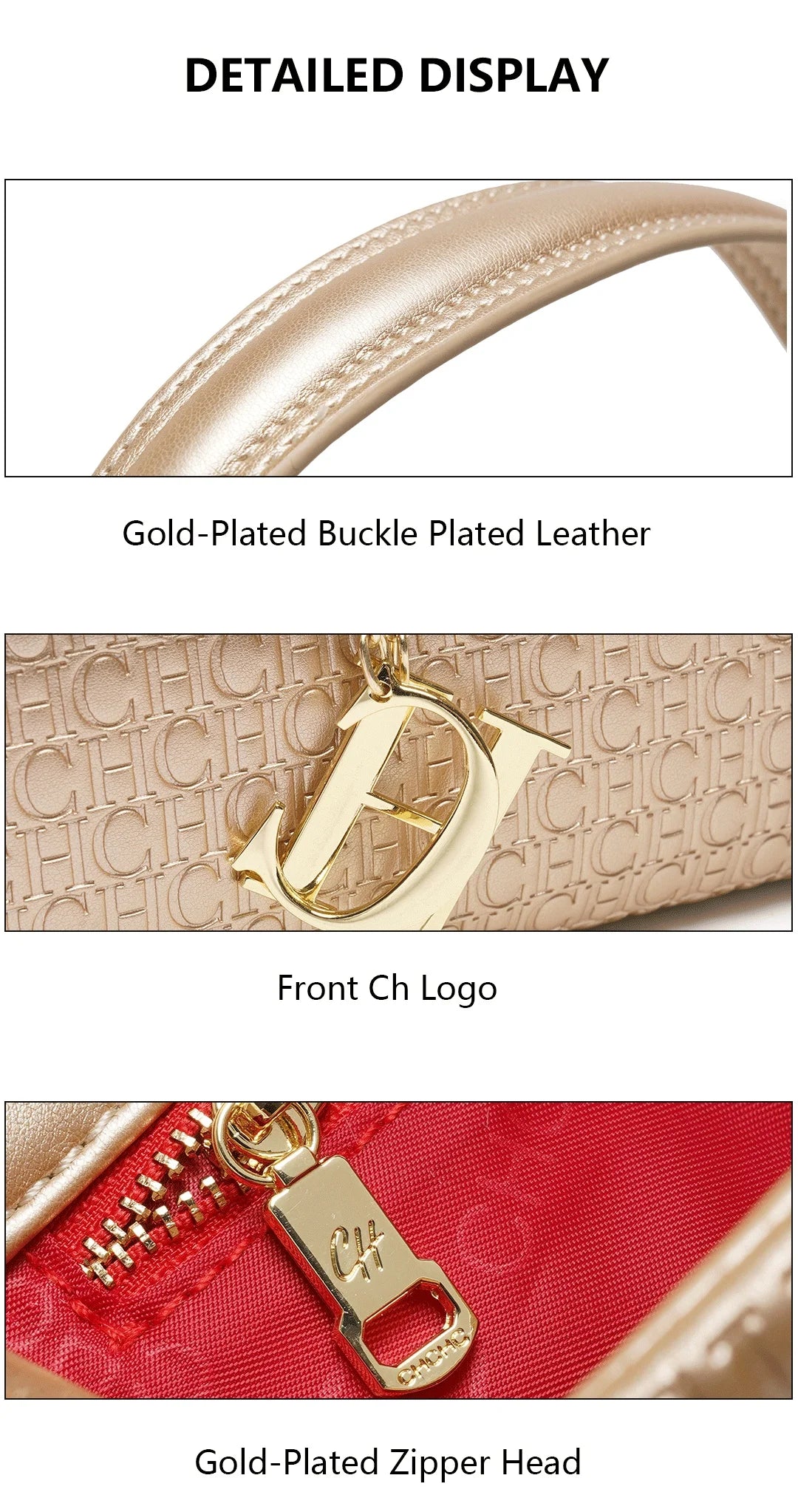 CH Lightweight PU+TPU Handbag 28x12x9cm, 5 Color Zipper Compartment Purse, Compact Tote Bag for Phone & Wallet