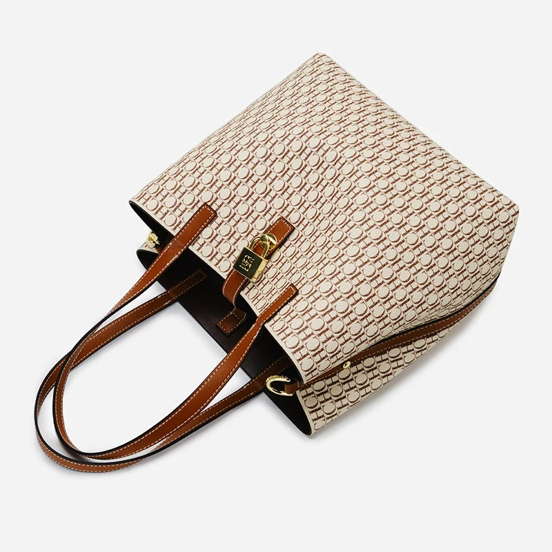 CH Women's Shoulder Bag Simple Large Capacity Letters Print Design Small Metal Accessories Daily Commuter Tote Bag Pure Color