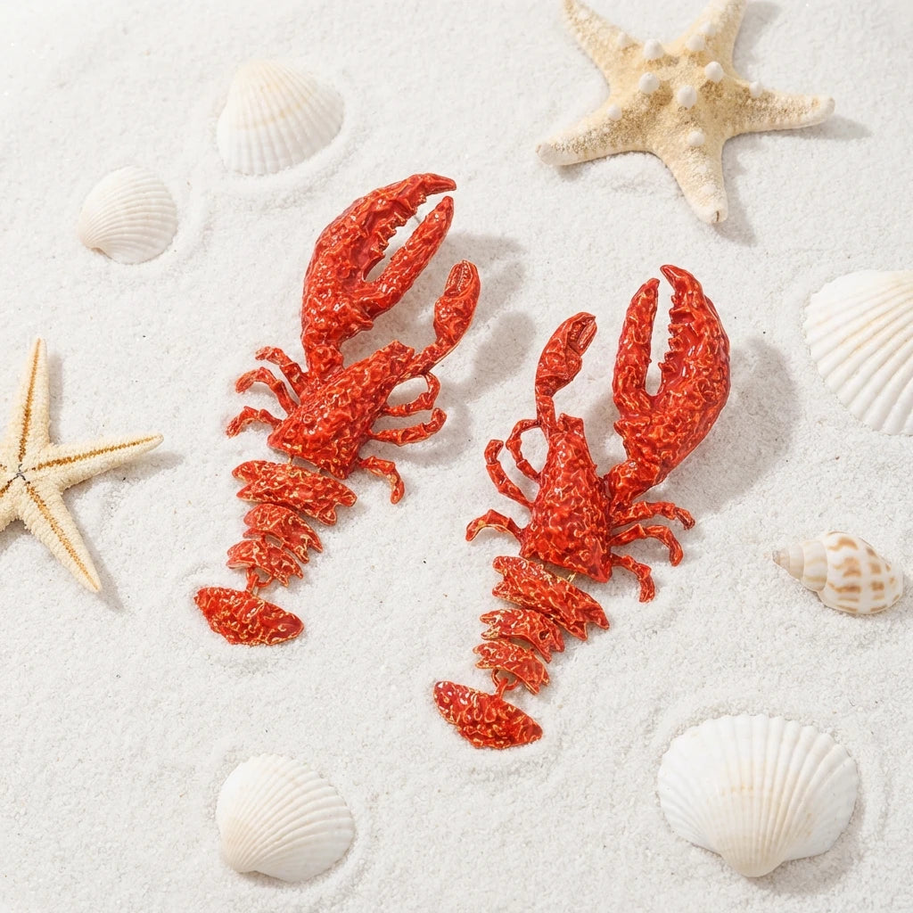 Personality Splicing Lobster Earrings for Women Metal Starfish Shell Animal Dangle Earrings Summer Beach Holiday Party Jewelry