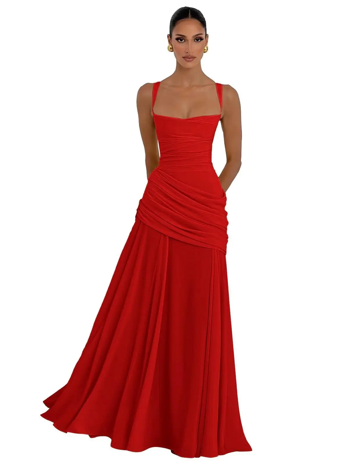 Elegant Chiffon Prom Dresses for Women Spaghetti Straps Long Bridesmaid Dress Square Neck Formal Evening Party Gowns