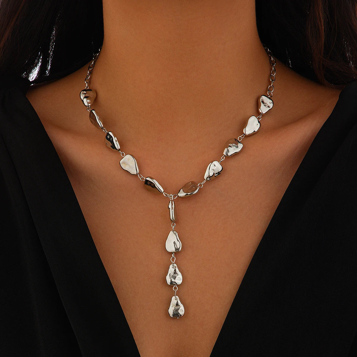 KunJoe Sexy Y-Shaped Long Tassels Necklace for Women Punk Plastics Water Drop Pendent Necklace Lady Neck Jewelry Party Ornament