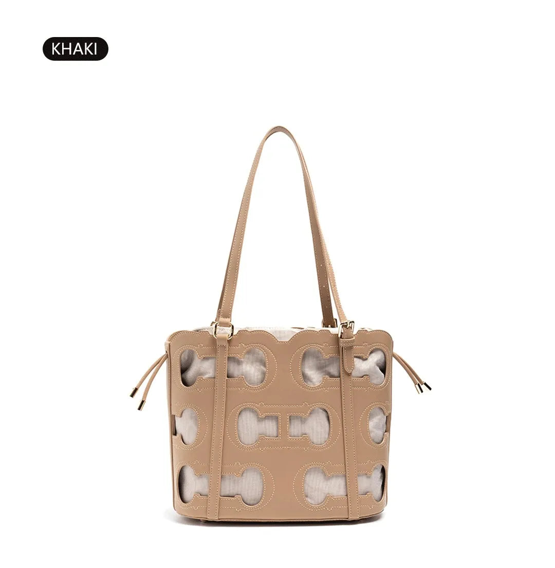 CH Women's Shoulder Bag High-end Brand Fashionable Hollow Design Women's Handbag Large Capacity Simple Solid Color