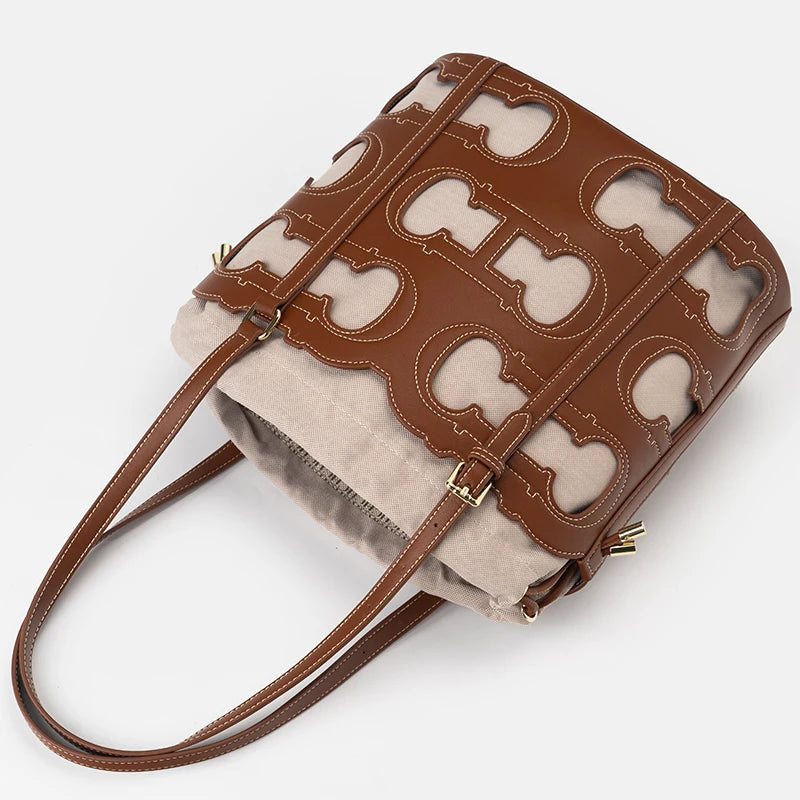 CH Women's Shoulder Bag High-end Brand Fashionable Hollow Design Women's Handbag Large Capacity Simple Solid Color