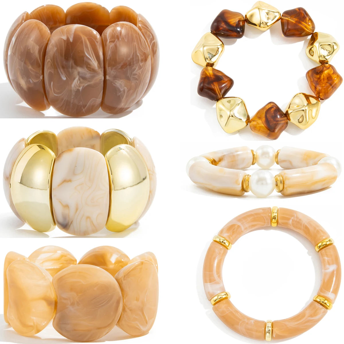 Salircon 6 Style Boho Punk Geometric Acrylic Resin Elasticity Bangles for Women Vintage CCB Beads Bangle Bracelets Charm Jewelry