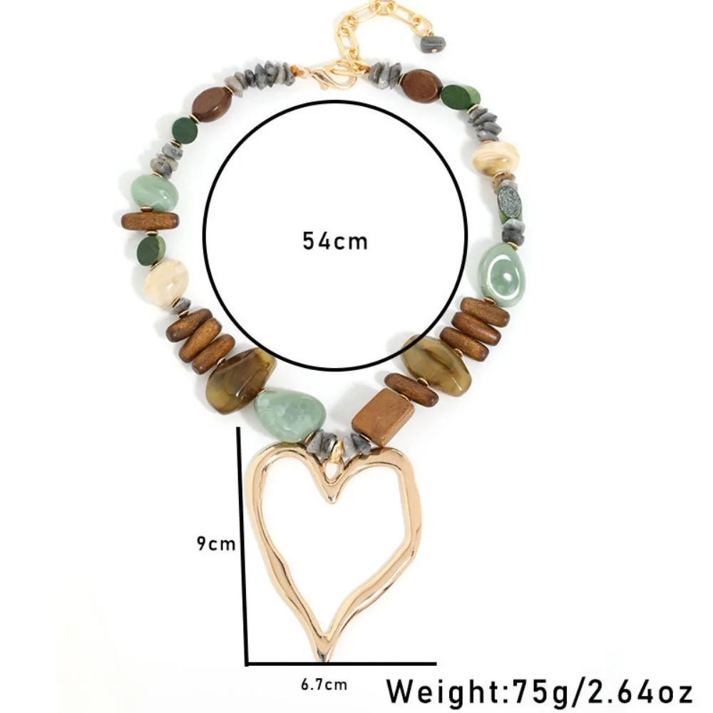 Bohemian Mixed Stone & Wood Bead Necklace for Women